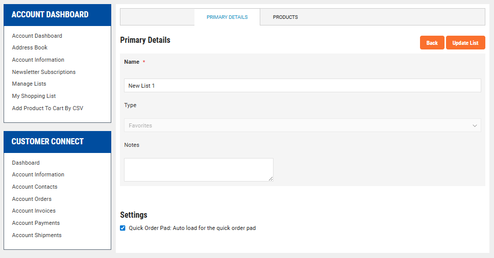 list settings